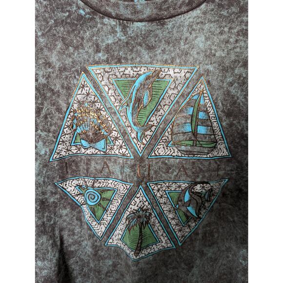 Vintage 80's Acid Tie Dye Single Stitch T Shirt Embossed Desgin Kaui Cotton XL - Picture 3 of 8